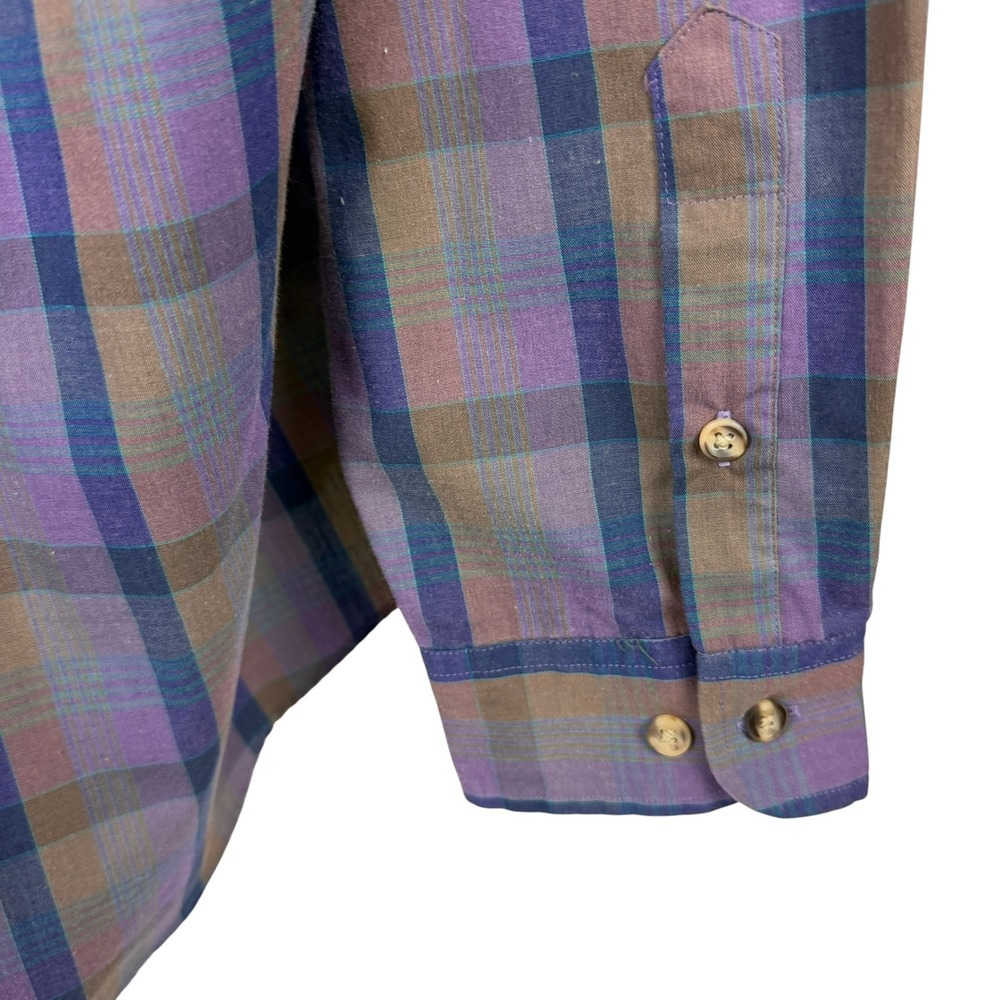 Cambridge Classics Men's Large Purple Brown Plaid Long Sleeve Button Down Shirt - Picture 4 of 8